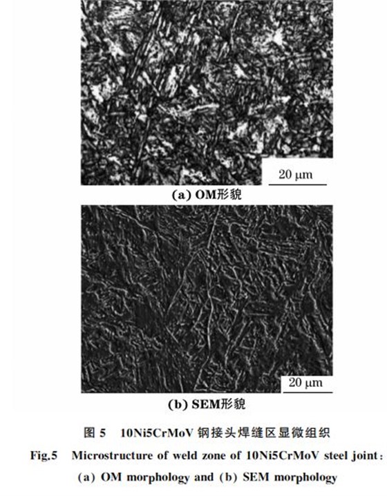 圖5 10Ni5CrMoV鋼接頭焊縫區顯微組織 圖5 10Ni5CrMoV鋼接頭焊縫區顯微組織