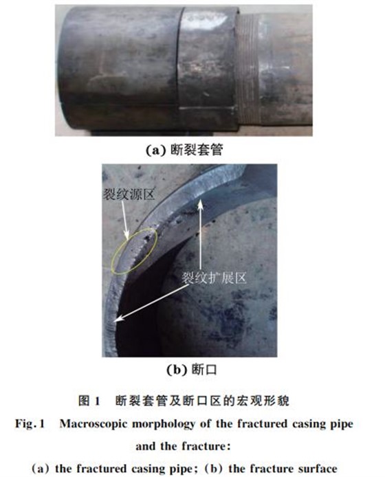 圖1 斷裂套管及斷口區的宏觀形貌 圖1 斷裂套管及斷口區的宏觀形貌